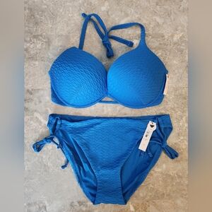 34D/L VS Swim Bombshell PushUp Bikini Top Side Tie Bikini Bottom Bikini Set Blue